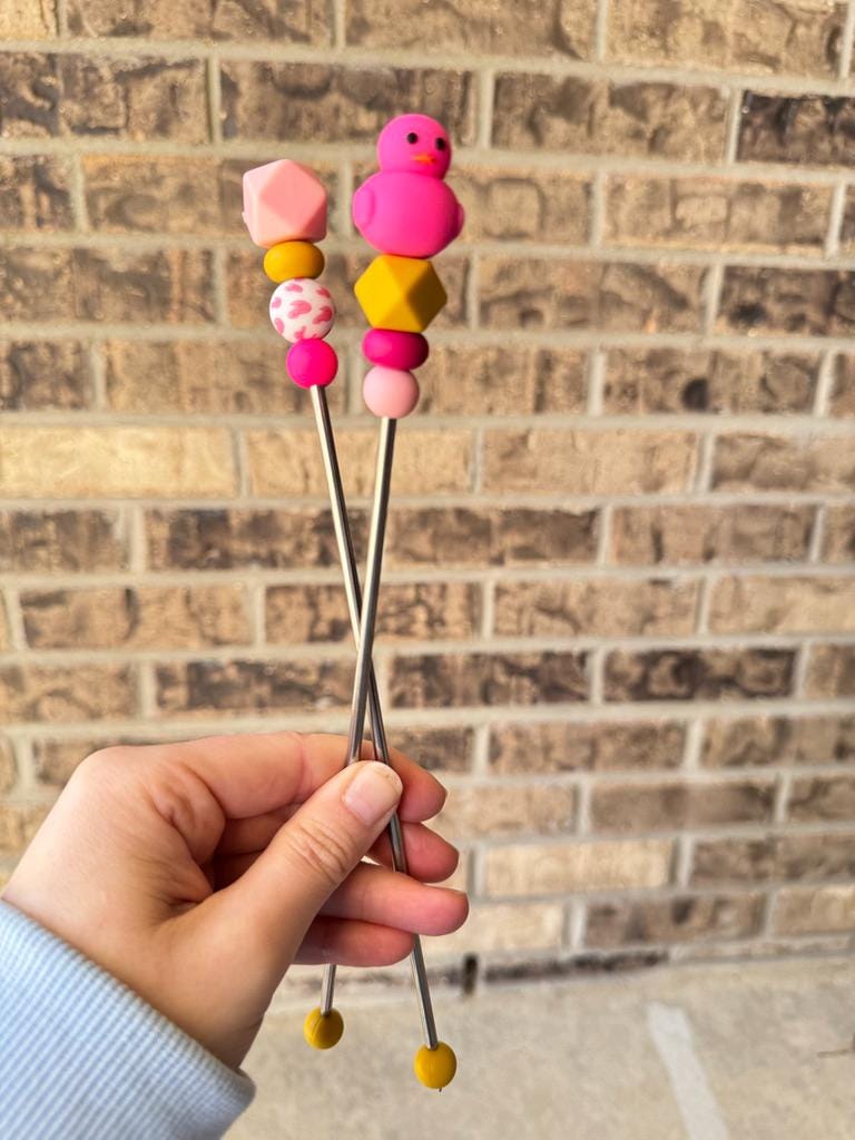 Pair of 10" Pink Rubber Duck Amigurumi Sewing Sticks: Crochet Plushie Aids | Crochet Plushie Knitting Needles | Kawaii Ducky Ami Sticks