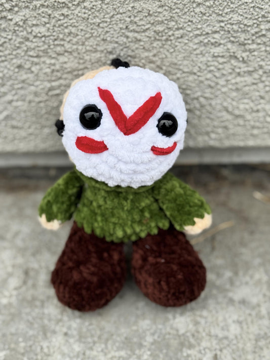 Handmade Crochet Hockey Mask Horror Doll | Spooky Chenille Plushie | Halloween Horror Collectible | Creepy Cute Slasher Doll