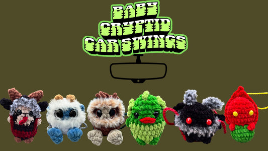 Halloween Baby Chonky Cryptid Car Swings | Handmade Crochet Rear View Mirror Hangers | Mini Cryptids | Bag Charms | Keychains