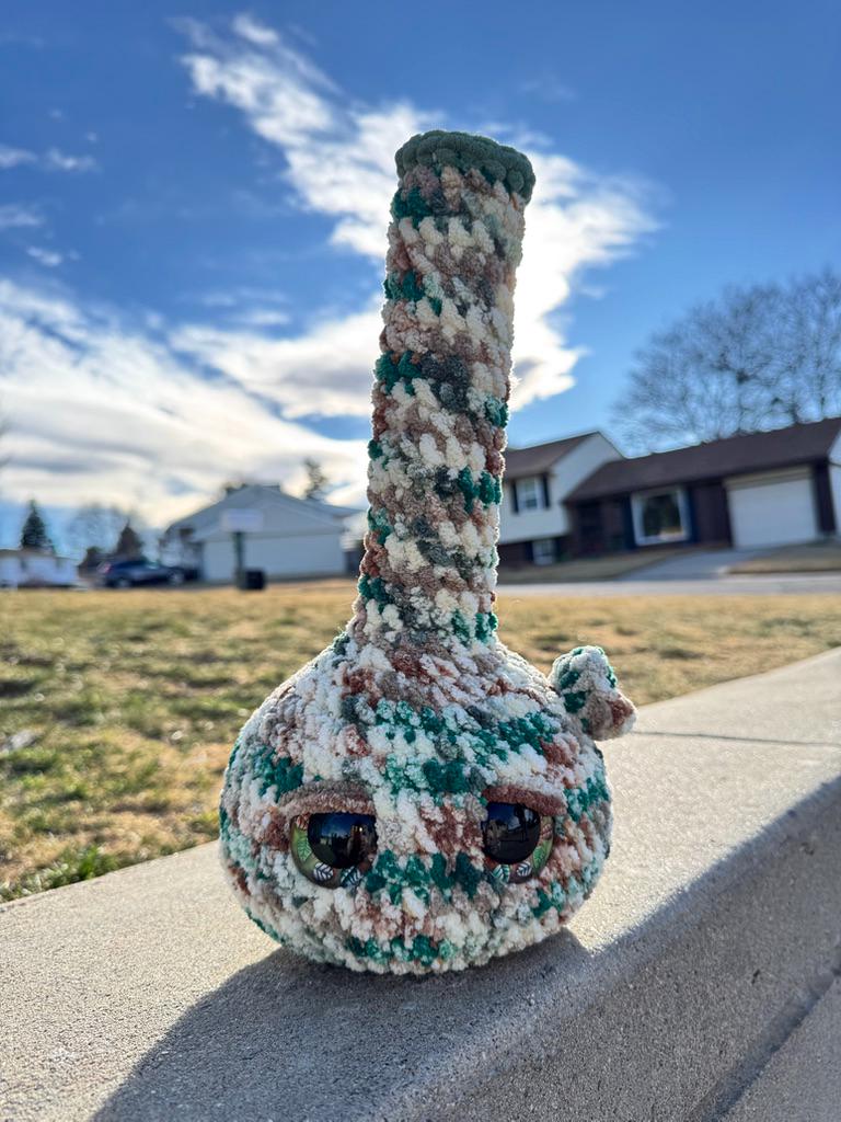 Handmade Camoflauge Bong Crochet Plushie | Funny Stoner Gift | Cute Weed Decor | 420 Camo Room Decor | Chill Vibe Gift for Friends