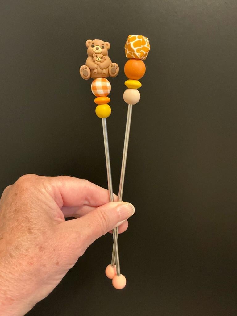 Pair of 8" Kawaii Teddy Bear Amigurumi Sticks: Crochet Plushie Aids, Knitting Needles