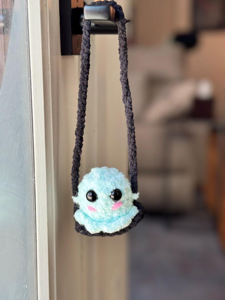 Glow in the Dark Handmade Crochet Ghost Car Charm, Cute Glowing Ghost Car Swing, Halloween Car Charm Hanger, Halloween Decor, Gift for Her