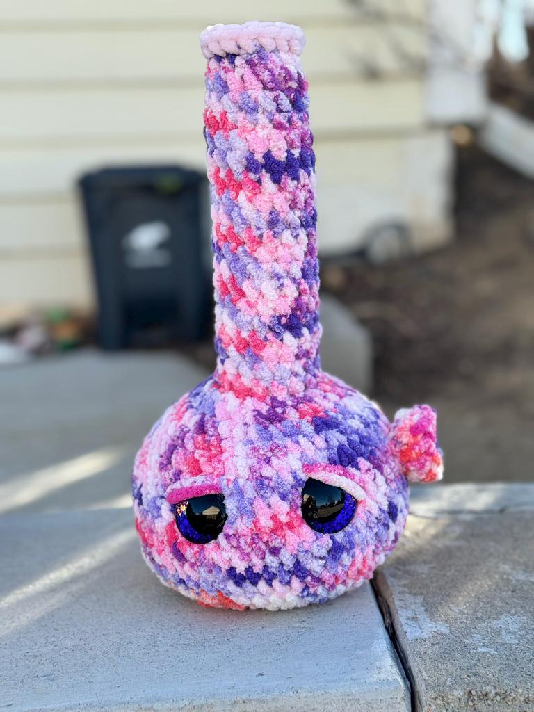 Handmade Tie Dye Bong Crochet Plushie | Funny Stoner Gift | Cute Weed Decor | 420 Room Decor | Chill Vibe Gift for Friends