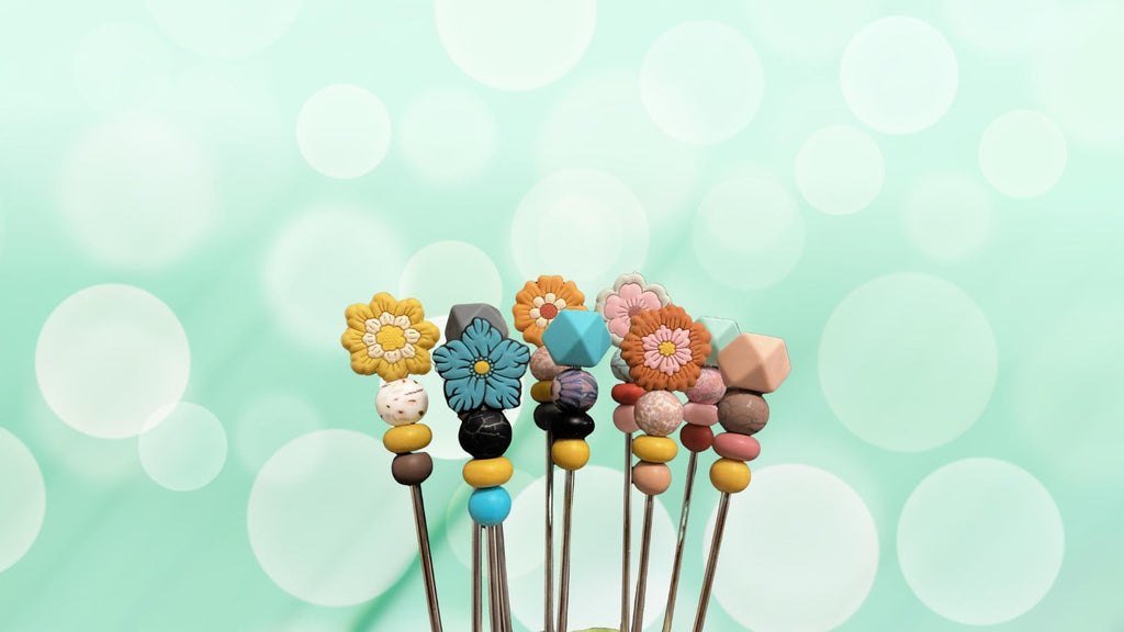 Pair of 10" Flower Amigurumi Sewing Sticks: Crochet Plushie Aids | Crochet Plushie Knitting Needles | Floral Ami Sticks | Retro Flowers