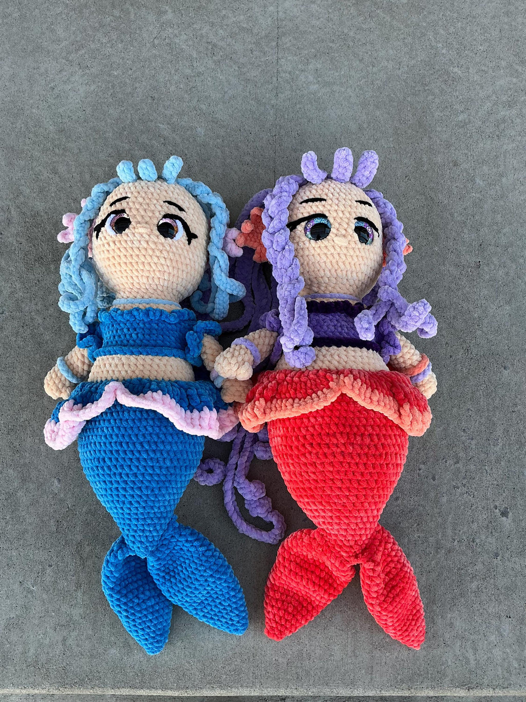 Handmade Crochet Mermaid Plushie: Chenille Yarn, Glitter Eyes, Nursery Decor