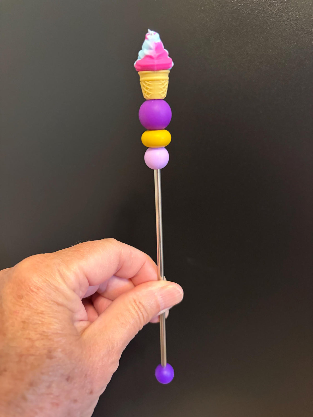 8" Single Scoop Swirl Ice Cream Amigurumi Sewing Stick: Crochet Plushie Aid | Plushie Knitting Needle | Foodie Ice Cream Cone Ami Stick