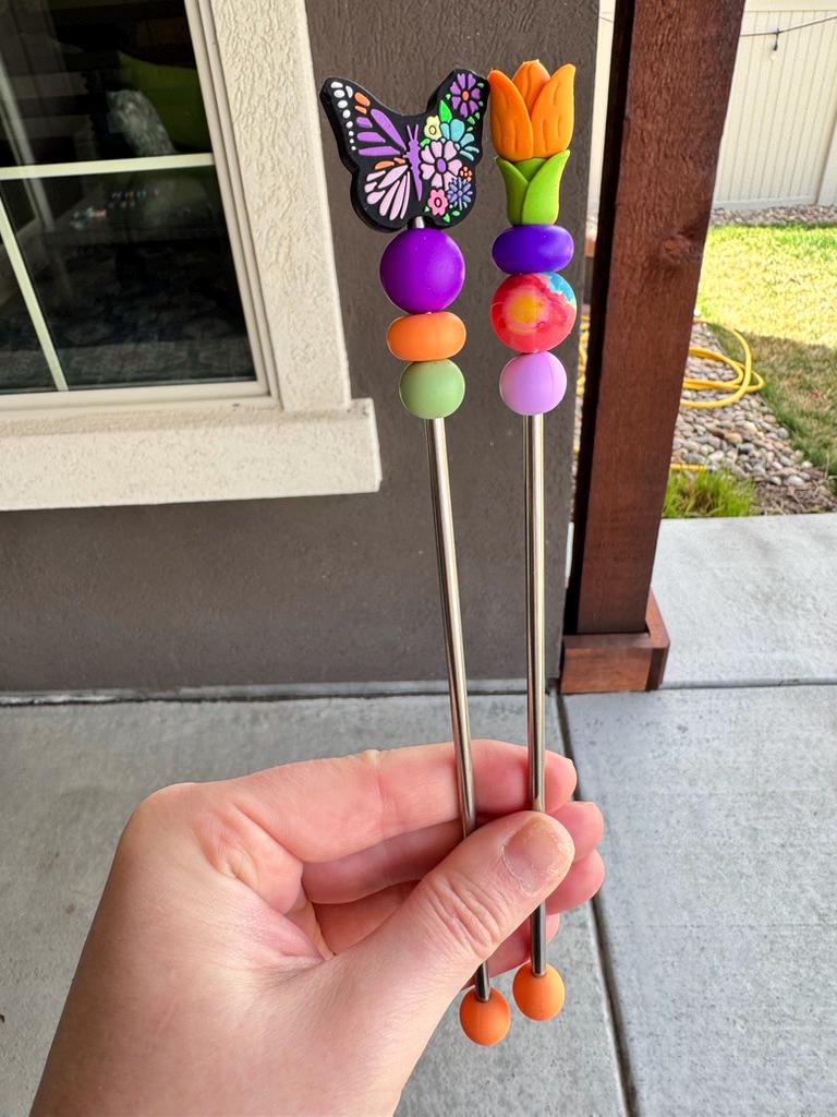 Pair of 8" Butterfly Tulip Amigurumi Sewing Sticks: Spring Crochet Plushie Aids | Plushie Poker