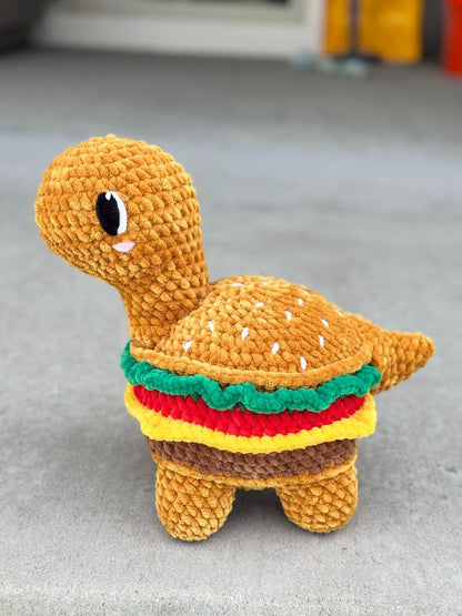 Handmade Crochet Burgersaurus Plushie - Amigurumi Dinosaur Burger Toy | Big or Mini Sized