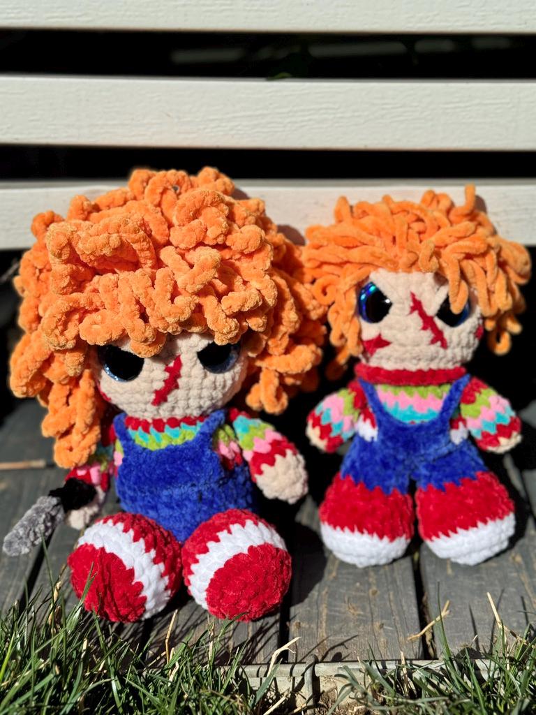 Handmade Crochet Killer Doll Plushie | Creepy Cute Horror-Inspired Amigurumi | Horror Slasher Movie Character | Chenille Yarn Scary Doll Toy