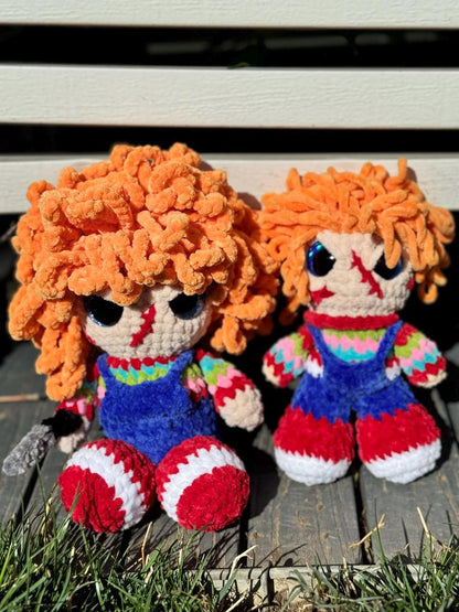 Handmade Crochet Killer Doll Plushie | Creepy Cute Horror-Inspired Amigurumi | Horror Slasher Movie Character | Chenille Yarn Scary Doll Toy