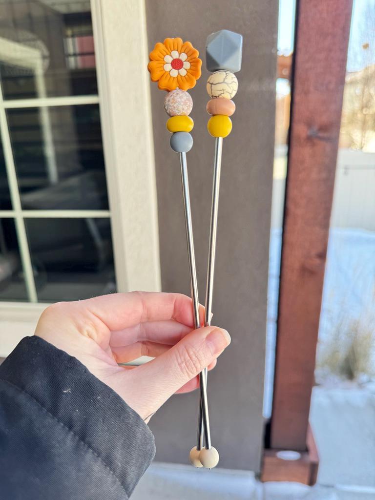 Pair of 10" Flower Amigurumi Sewing Sticks: Crochet Plushie Aids | Crochet Plushie Knitting Needles | Floral Ami Sticks | Retro Flowers