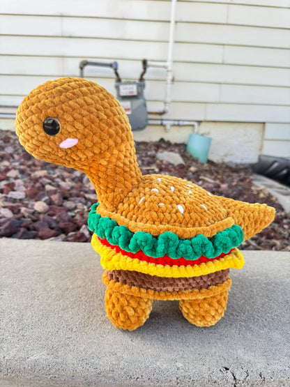 Handmade Crochet Burgersaurus Plushie - Amigurumi Dinosaur Burger Toy | Big or Mini Sized