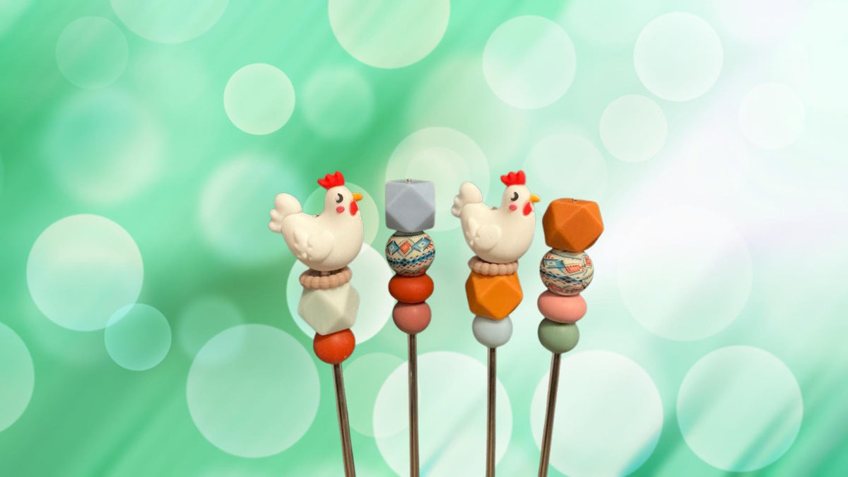 Pair of 10" Kawaii Chicken Amigurumi Sticks: Crochet Plushie Aids, 10" Knitting Needles