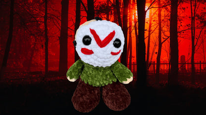 Handmade Crochet Hockey Mask Horror Doll | Spooky Chenille Plushie | Halloween Horror Collectible | Creepy Cute Slasher Doll