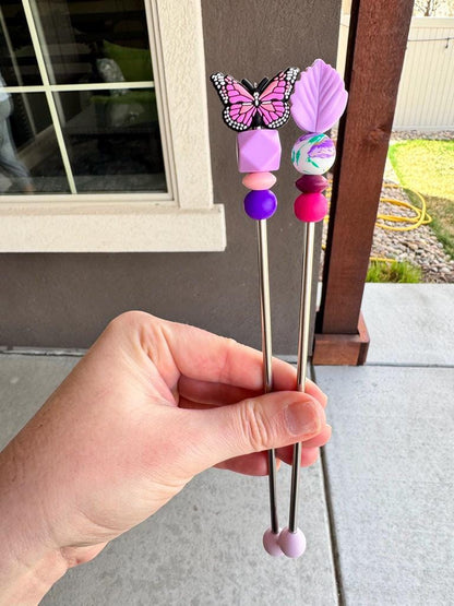 Pair of 8" Butterfly Springtime Amigurumi Sewing Sticks: Crochet Plushie Aids, Nature Theme Needles