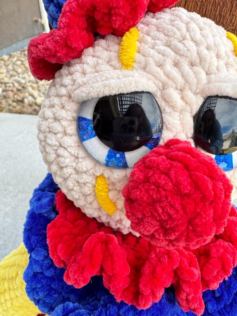 Large Handmade Crochet Circus Clown Plush – Colorful Amigurumi Stuffed Doll, Whimsical Carnival Toy