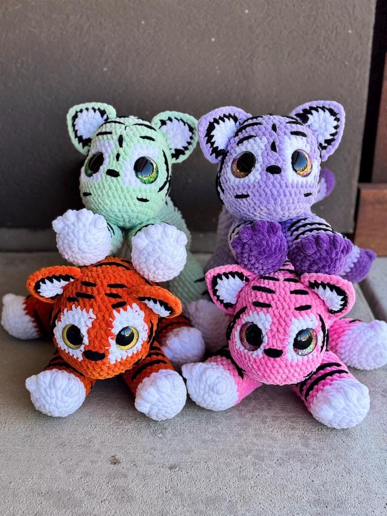 Techno the Crochet Kawaii Tiger | Large 24” Plushie | Handmade Amigurumi Cuddly Tiger Stuffed Animal