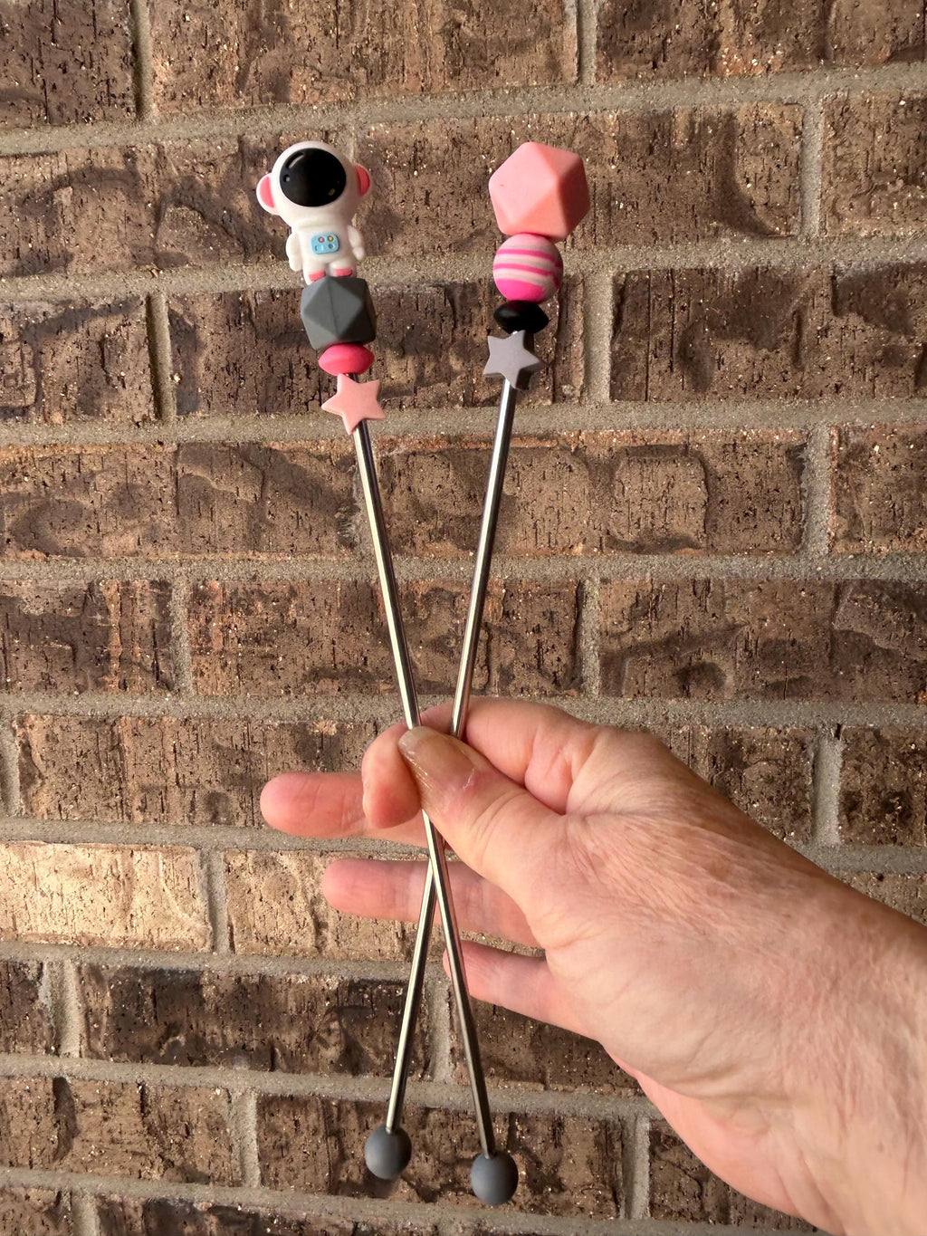 Pair of 10" Astronaut Amigurumi Sewing Sticks: Crochet Plushie Knitting Aids, Outer Space Theme