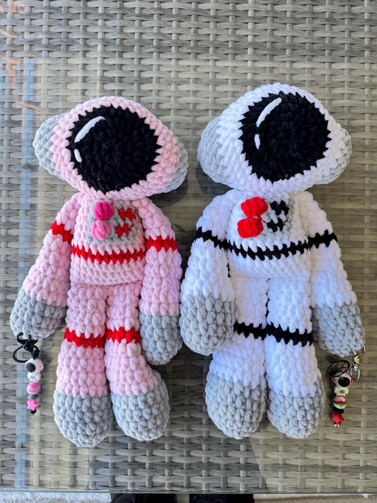 Handmade Crochet Astronaut Snuggler | Amigurumi Spaceman Plushie | Matching Astronaut Keychain Bag Charm