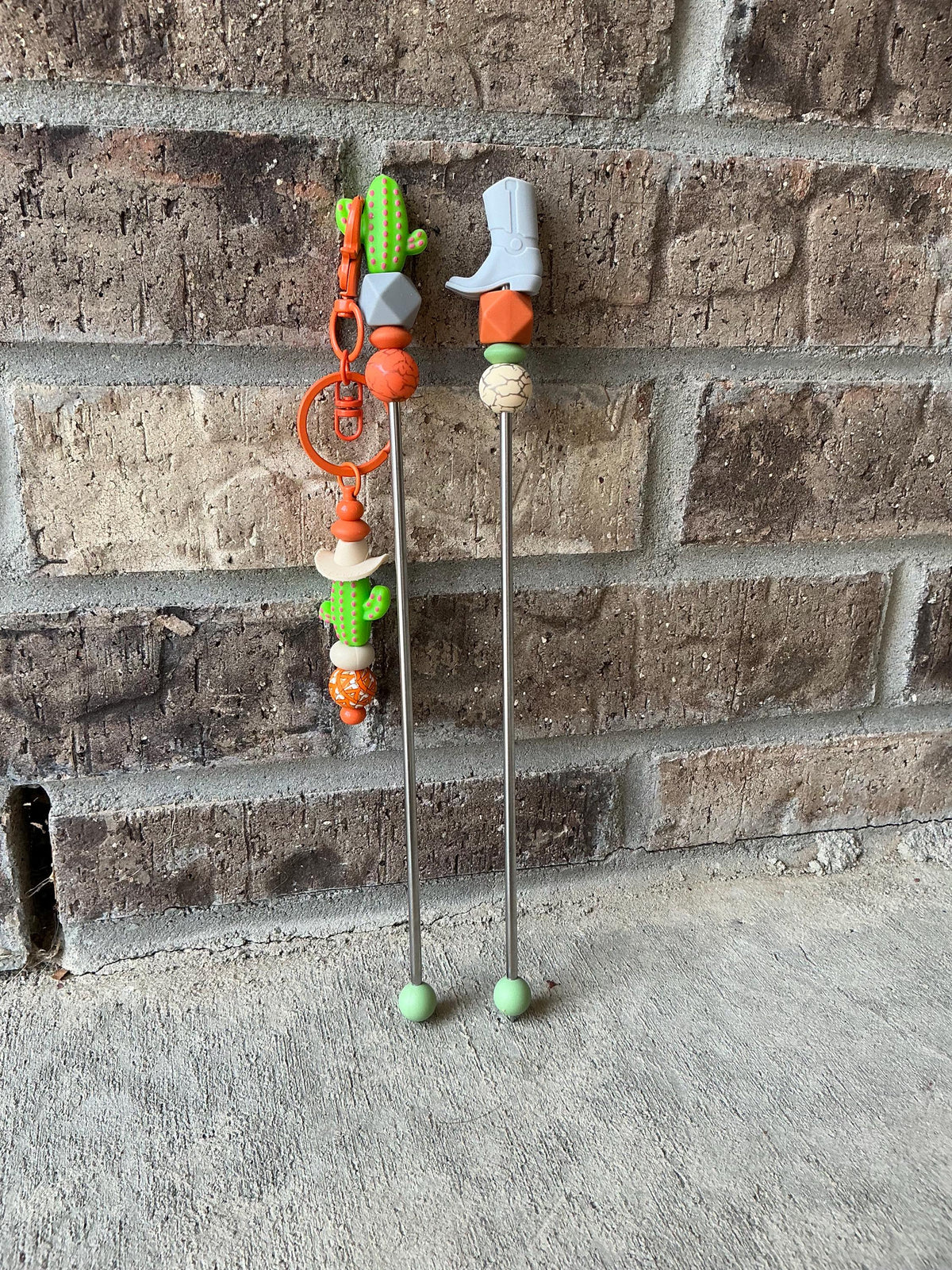 Pair of 10" Western Ami Sticks with FREE KEYCHAIN | Boot, Cow, Cactus Amigurumi Sticks| Cowboy Crochet Plushie Knitting Needles