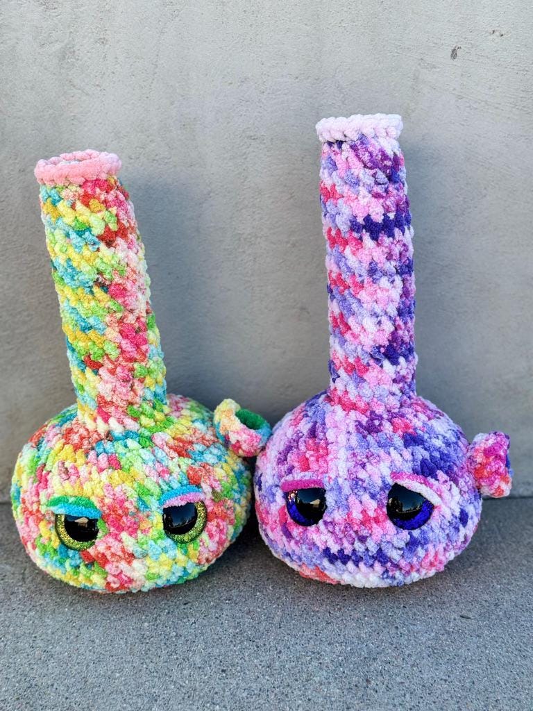 Handmade Tie Dye Bong Crochet Plushie | Funny Stoner Gift | Cute Weed Decor | 420 Room Decor | Chill Vibe Gift for Friends