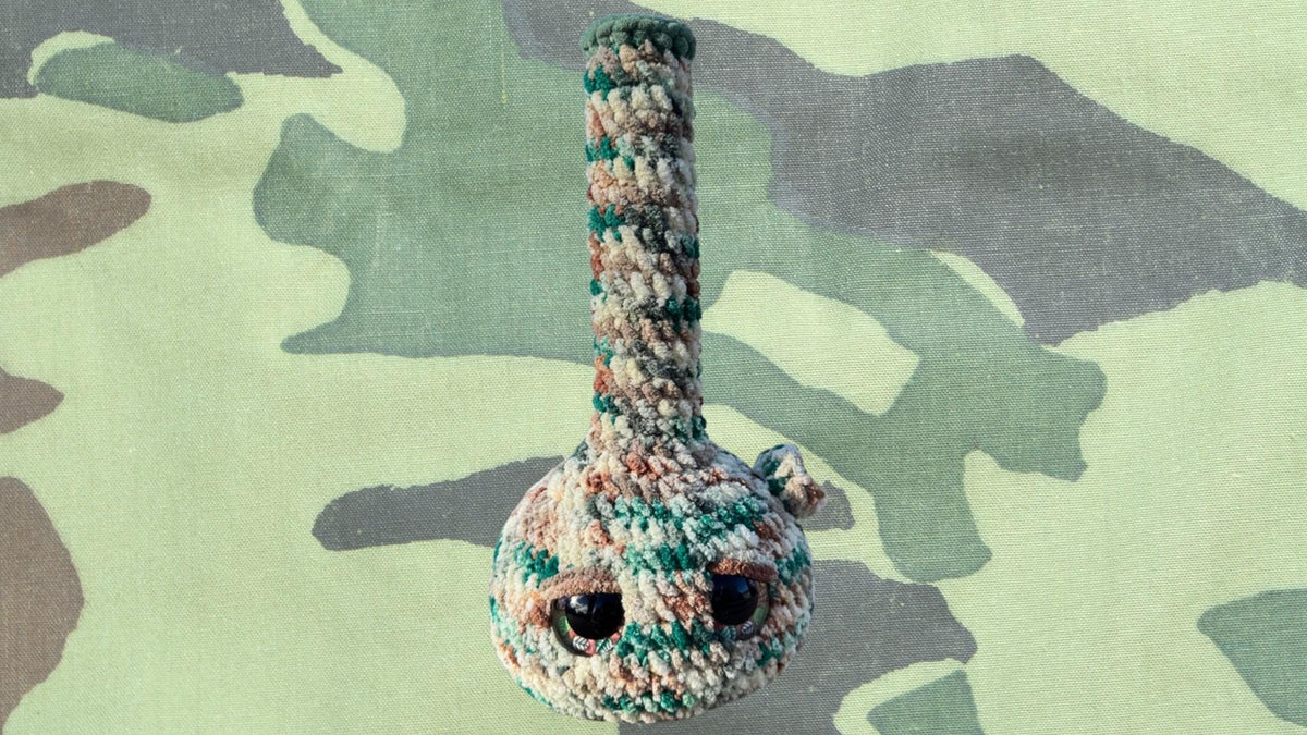 Handmade Camoflauge Bong Crochet Plushie | Funny Stoner Gift | Cute Weed Decor | 420 Camo Room Decor | Chill Vibe Gift for Friends