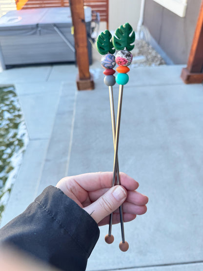 Pair of 10" Kawaii Leaf Amigurumi Sewing Sticks: Crochet Plushie Aids, Knitting Needles