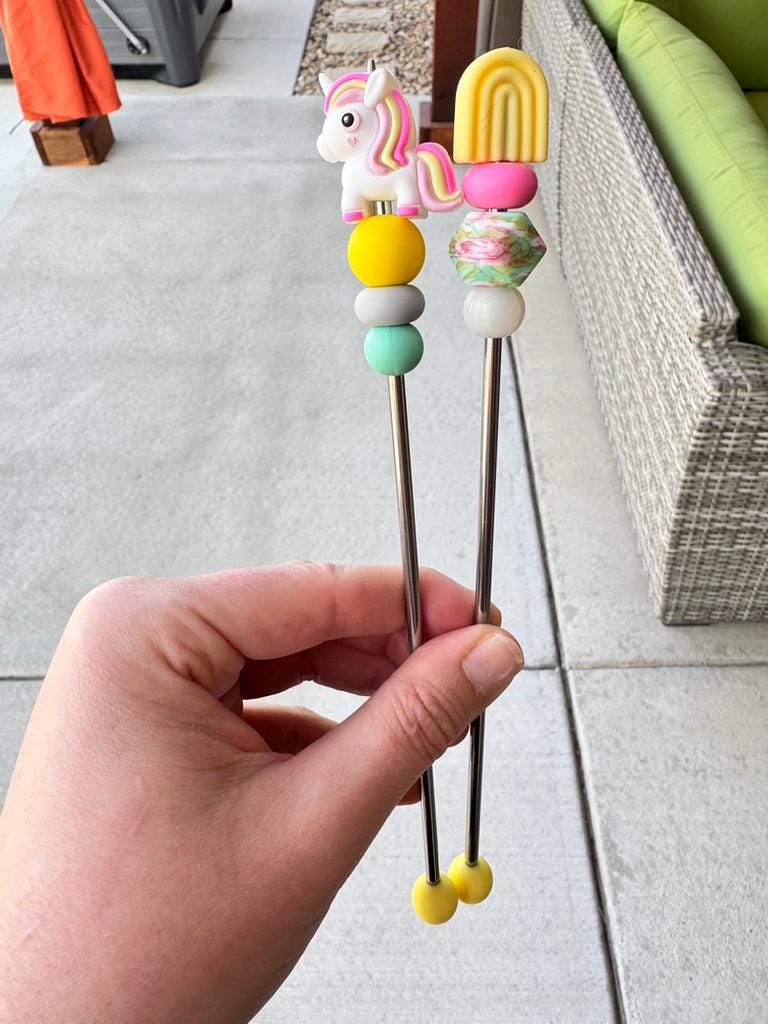 Pair of 8" Pony & Rainbow Amigurumi Sewing Sticks: Crochet Plushie Aids, Magical Knitting Needles