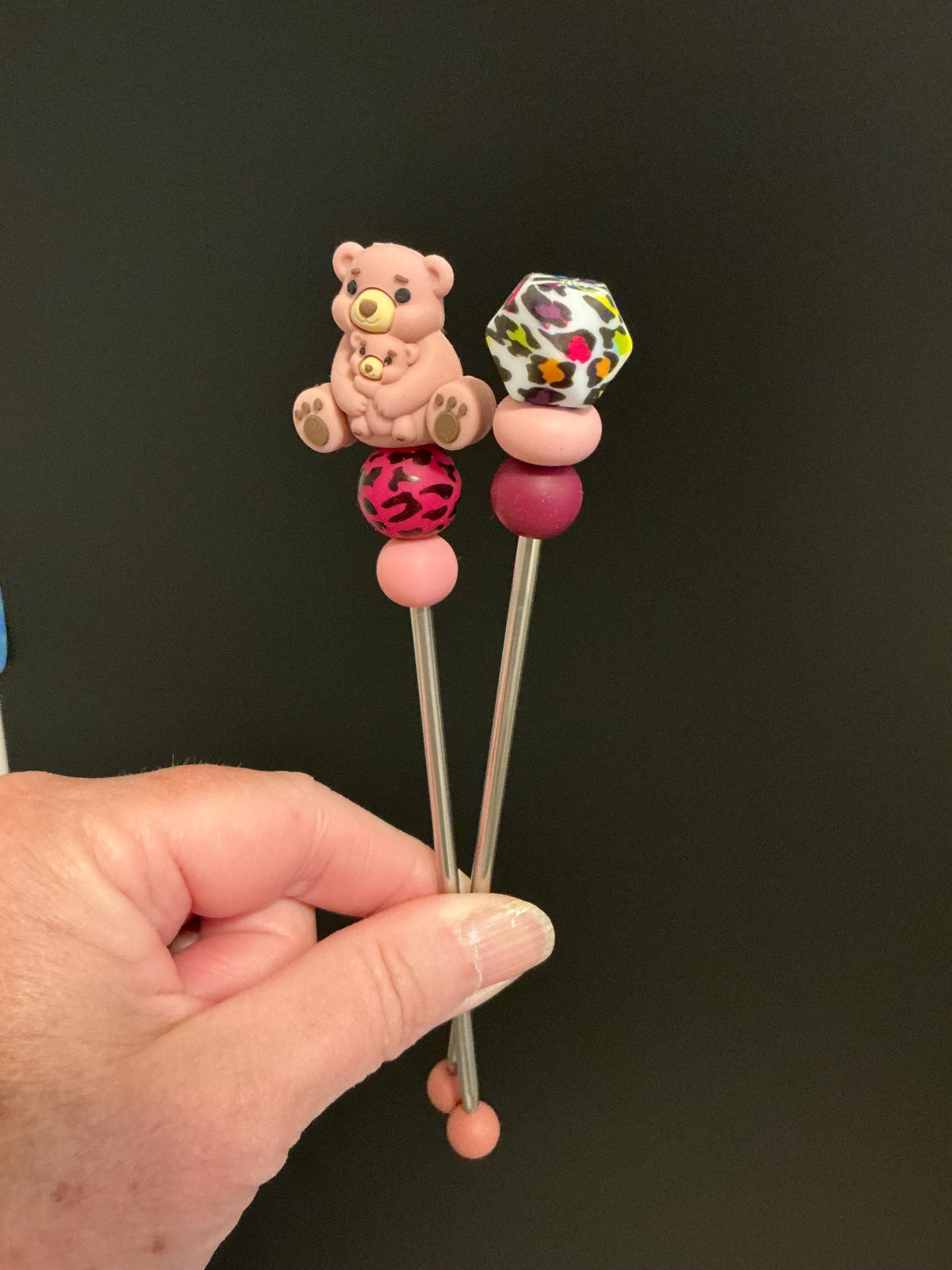 Pair of 6" Kawaii Teddy Bear Amigurumi Sticks: Crochet Plushie Aids, Knitting Needles