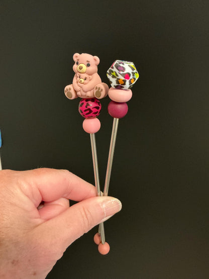 Pair of 6" Kawaii Teddy Bear Amigurumi Sticks: Crochet Plushie Aids, Knitting Needles