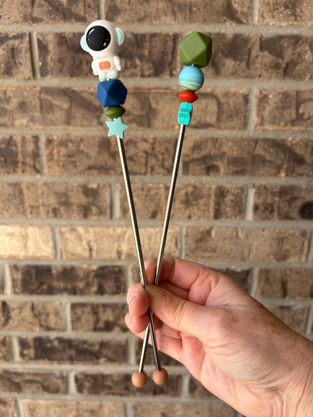 Pair of 10" Astronaut Amigurumi Sewing Sticks: Crochet Plushie Knitting Aids, Outer Space Theme
