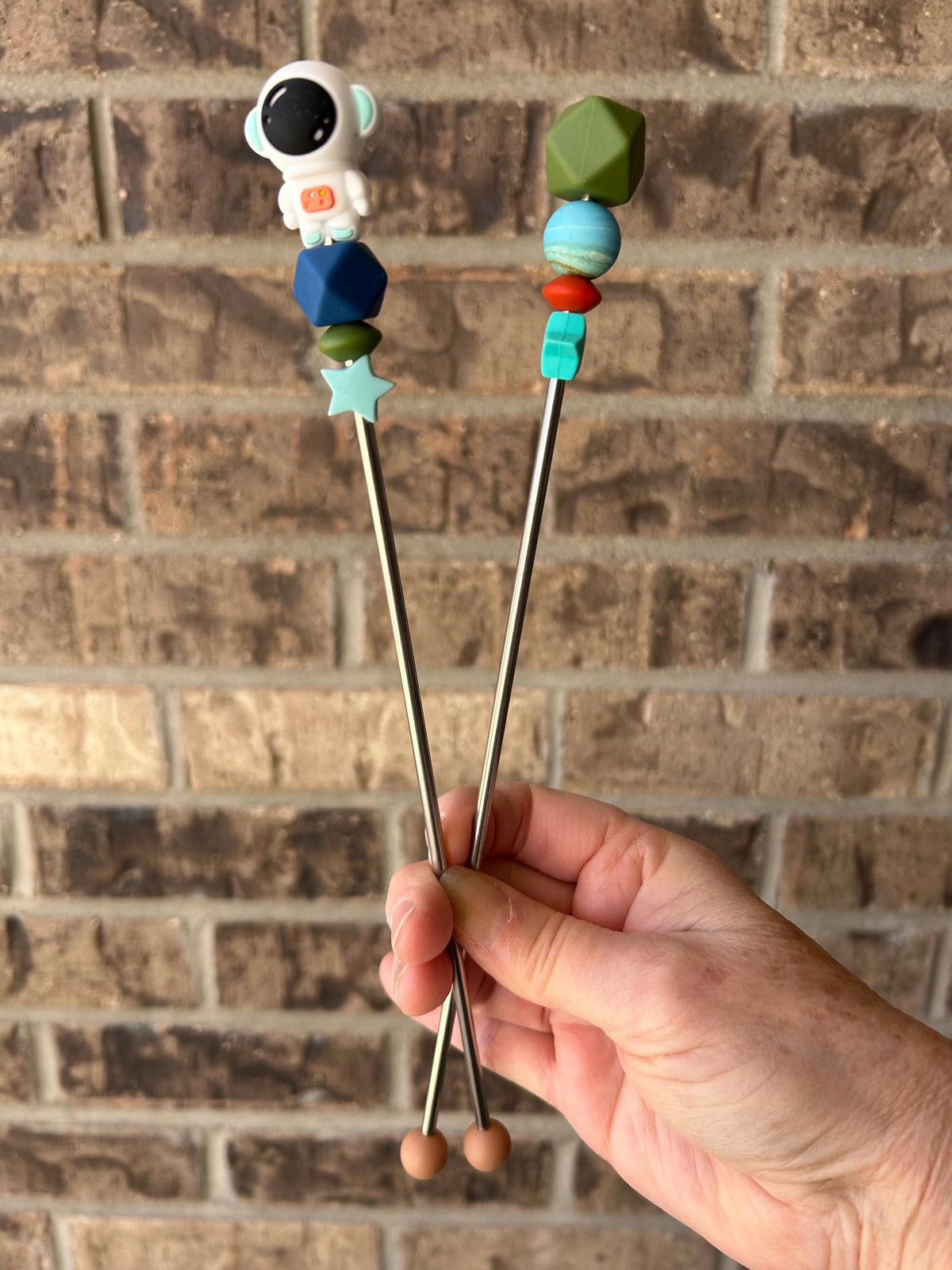 Pair of 10" Astronaut Amigurumi Sewing Sticks: Crochet Plushie Knitting Aids, Outer Space Theme