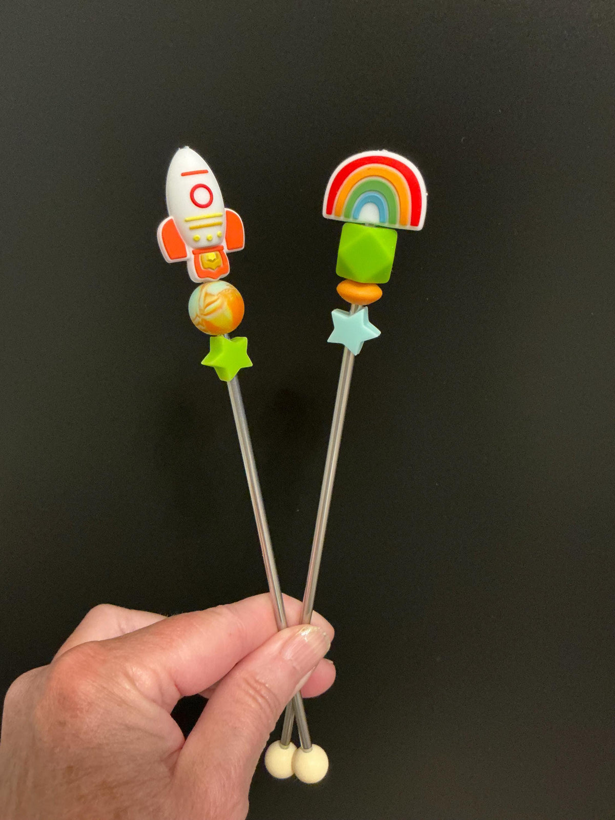 Pair of 8" Space Travel Series Amigurumi Sewing Sticks: 8-Inch Crochet Plushie Aids, Outer Space Knitting Needles
