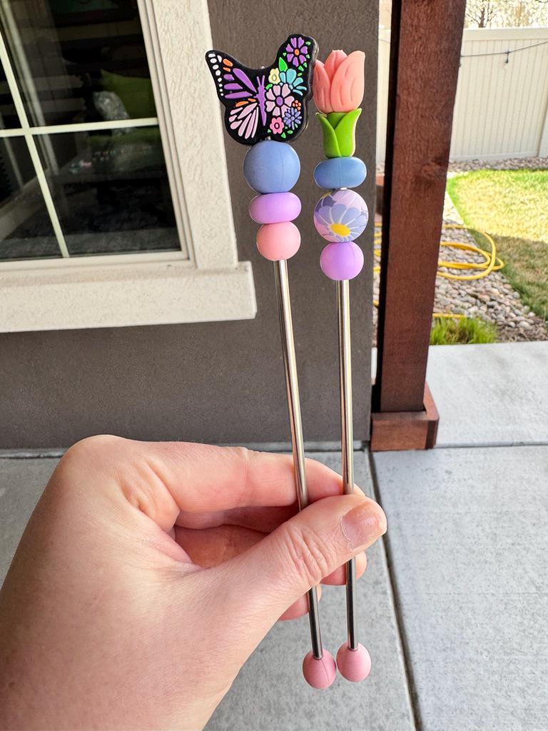 Pair of 8" Butterfly Tulip Amigurumi Sewing Sticks: Spring Crochet Plushie Aids | Plushie Poker