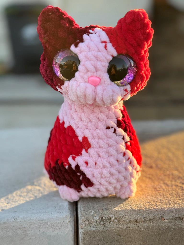 Crochet Calico Cat Plushie | Handmade Chenille Valentine's Gift