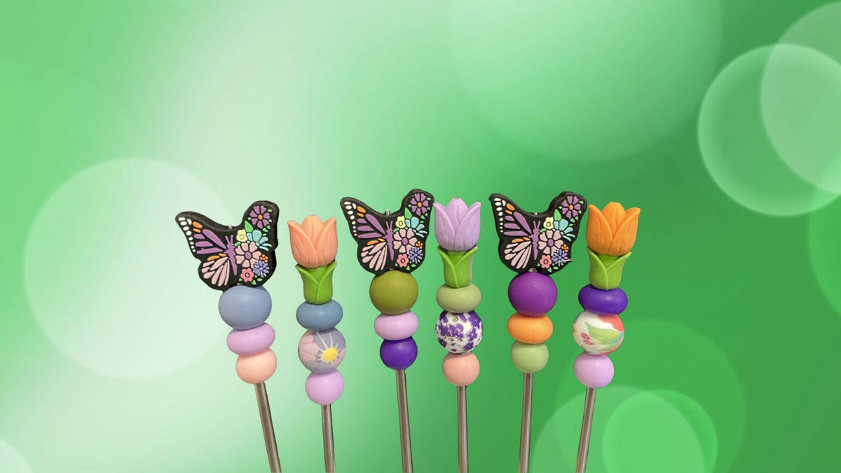 Pair of 8" Butterfly Tulip Amigurumi Sewing Sticks: Spring Crochet Plushie Aids | Plushie Poker