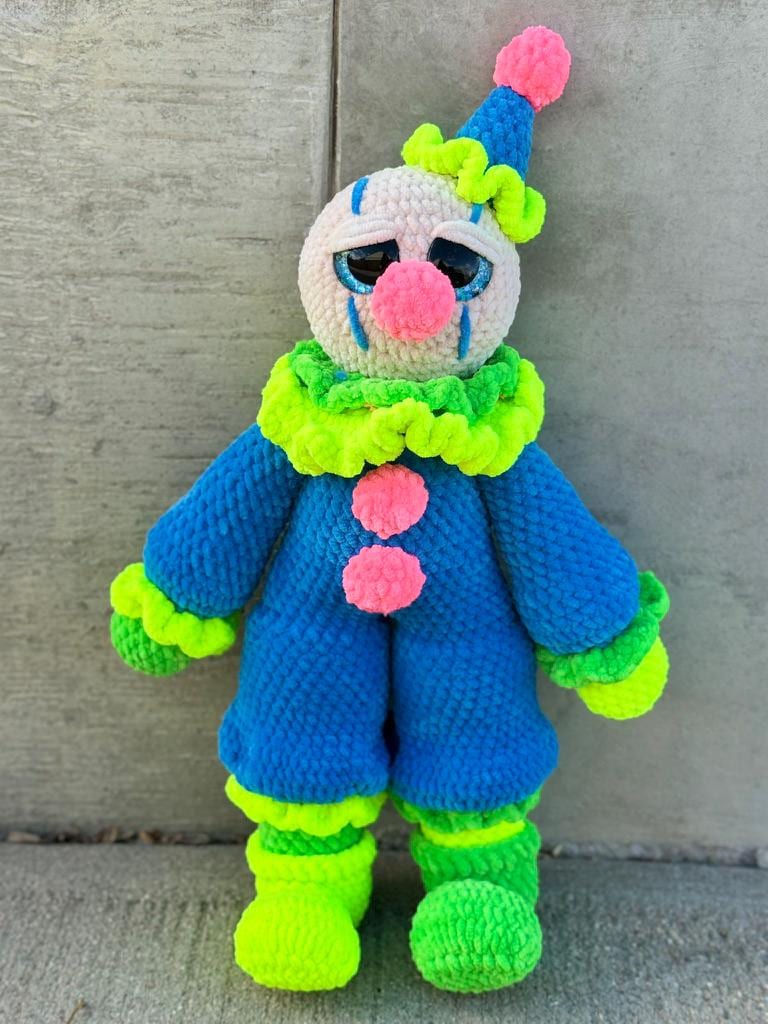 Large Handmade Crochet Circus Clown Plush – Colorful Amigurumi Stuffed Doll, Whimsical Carnival Toy