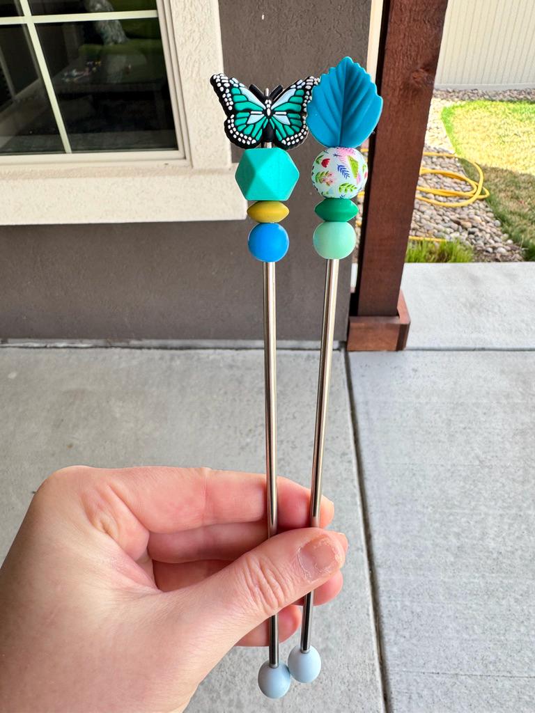 Pair of 8" Butterfly Springtime Amigurumi Sewing Sticks: Crochet Plushie Aids, Nature Theme Needles