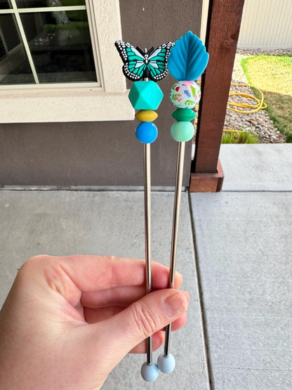 Pair of 8" Butterfly Springtime Amigurumi Sewing Sticks: Crochet Plushie Aids, Nature Theme Needles