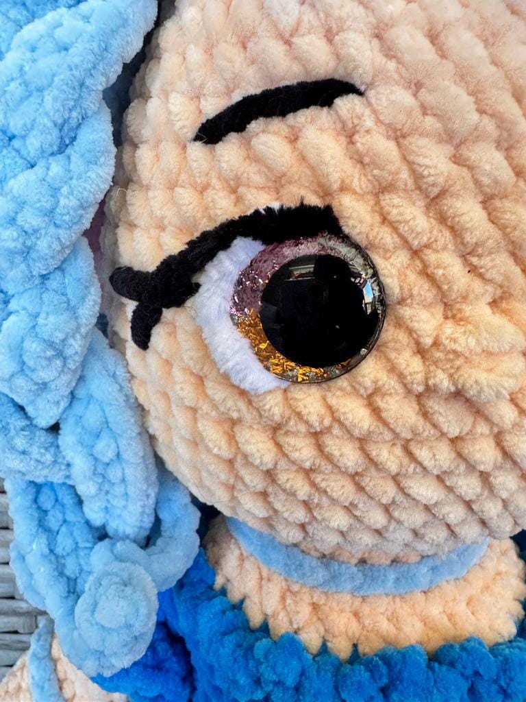Handmade Crochet Mermaid Plushie: Chenille Yarn, Glitter Eyes, Nursery Decor