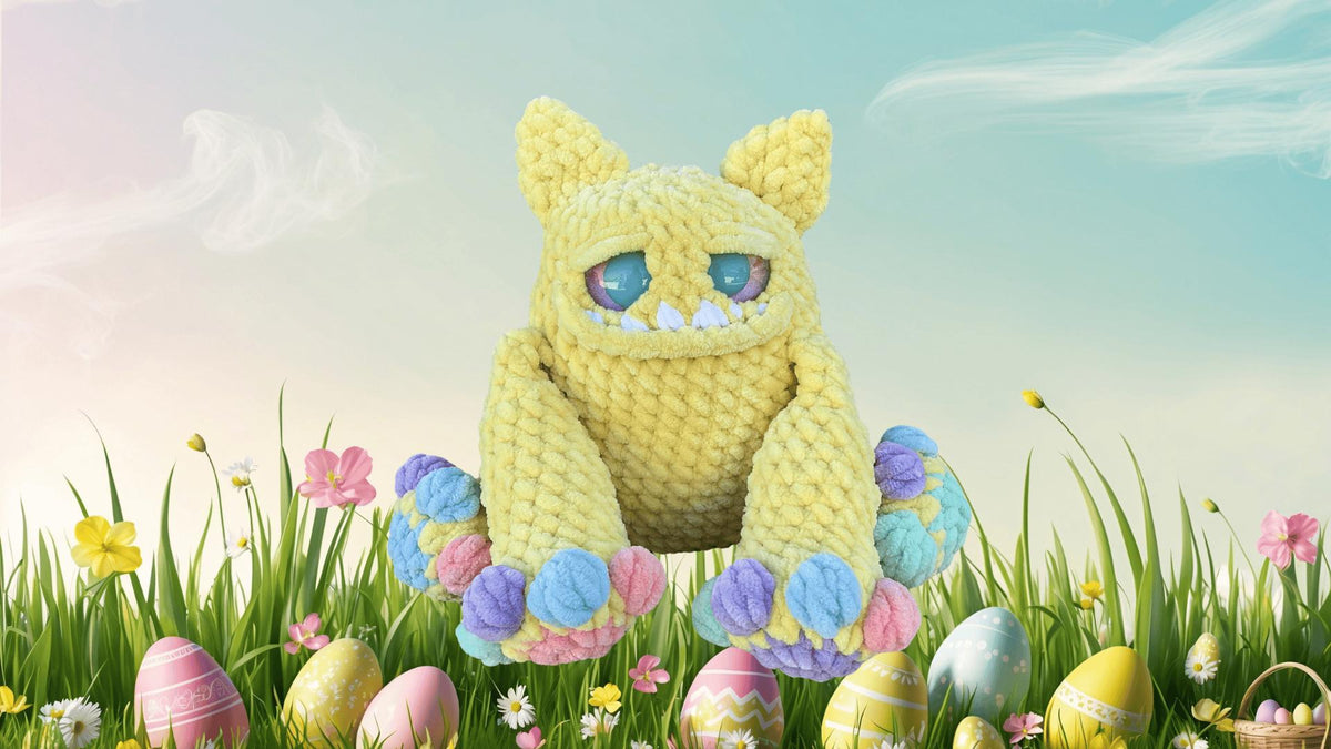 Handmade Crochet Easter Monster Plushie | Pastel Amigurumi Stuffed Toy Basket Filler