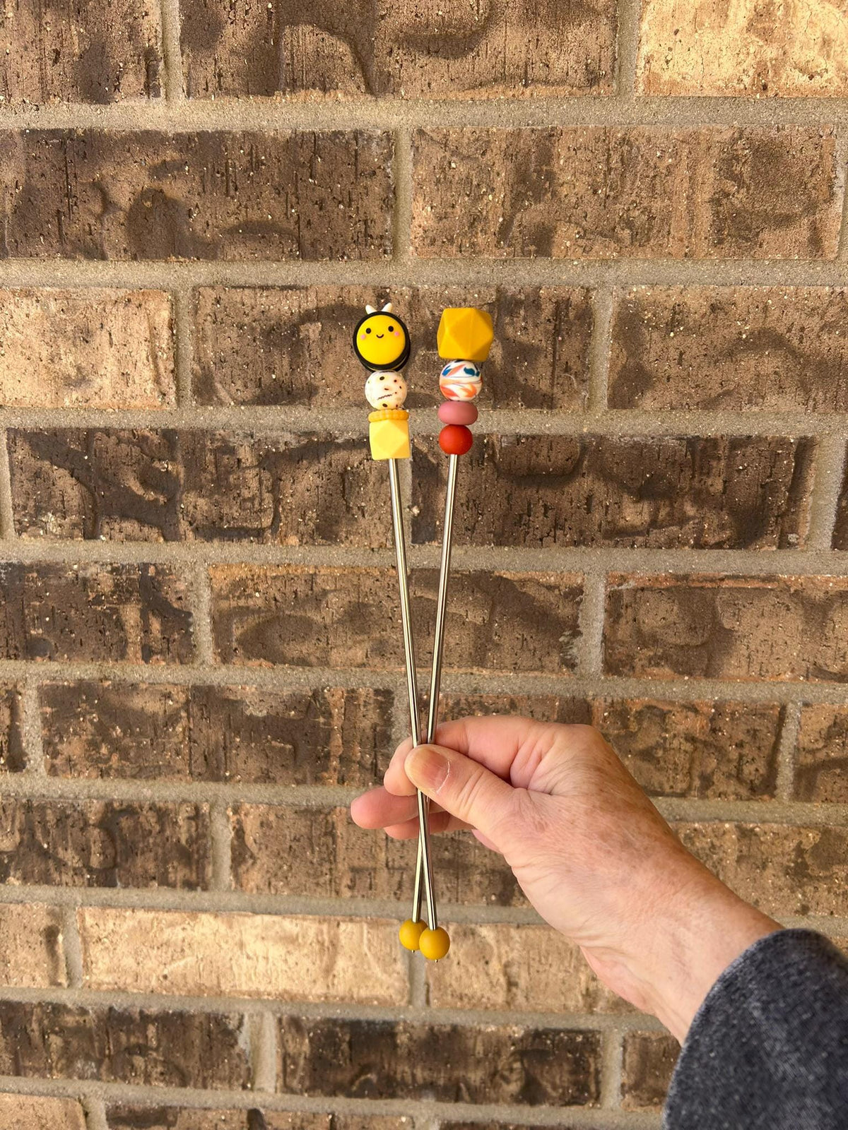 Pair of 10" Kawaii Bumblebee Amigurumi Sewing Sticks: Crochet Plushie Aids, Knitting Needles