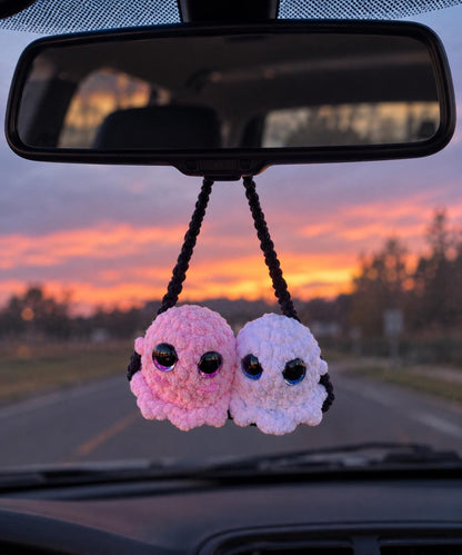 Handmade Crochet Ghost Car Charms, Cute Ghost Couple Car Hanging, Halloween Car Charm Hanger, Halloween Decor, Car Gift for Her