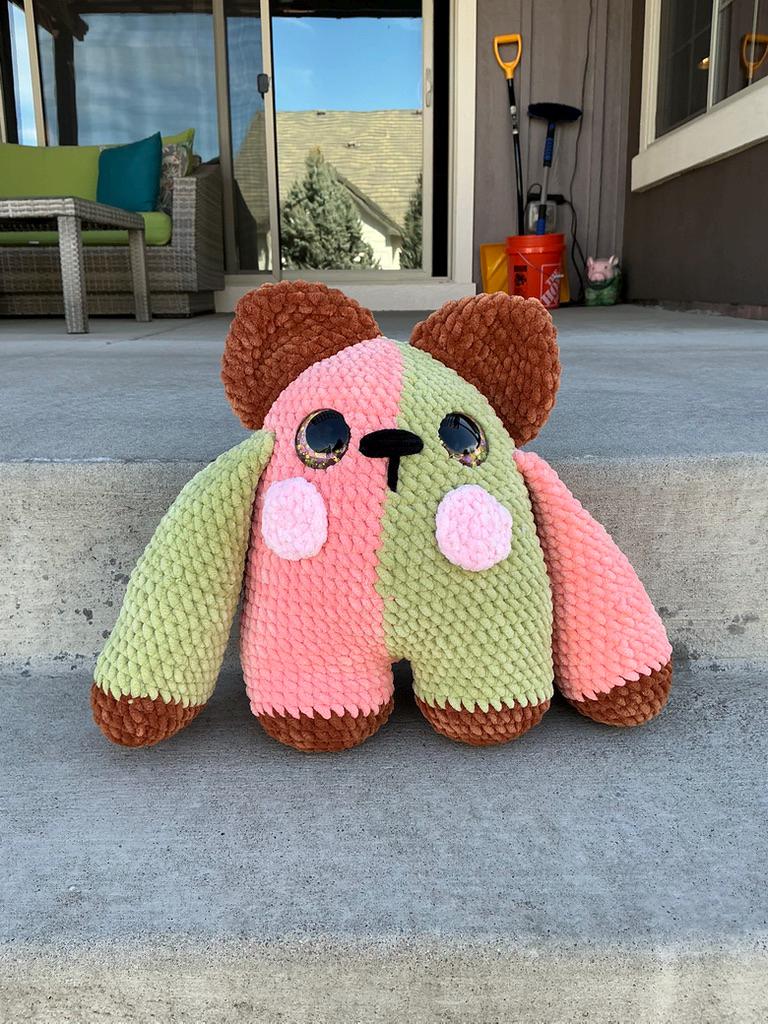 Handmade Crochet Bear Plushie – Ultra Soft Velvet Teddy Toy, Kawaii Stuffed Animal