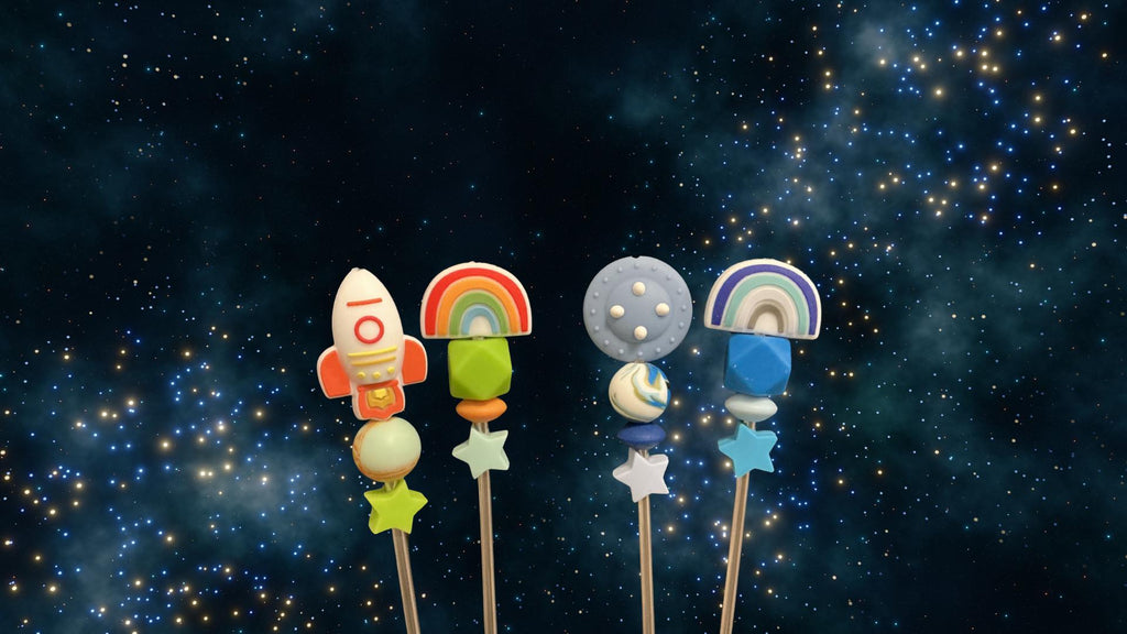 Pair of 8" Space Travel Series Amigurumi Sewing Sticks: 8-Inch Crochet Plushie Aids, Outer Space Knitting Needles