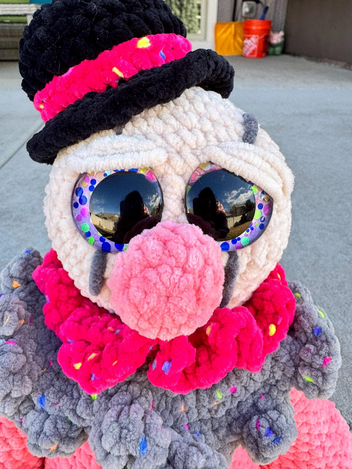 Large Handmade Crochet Circus Clown Plush – Colorful Amigurumi Stuffed Doll, Whimsical Carnival Toy