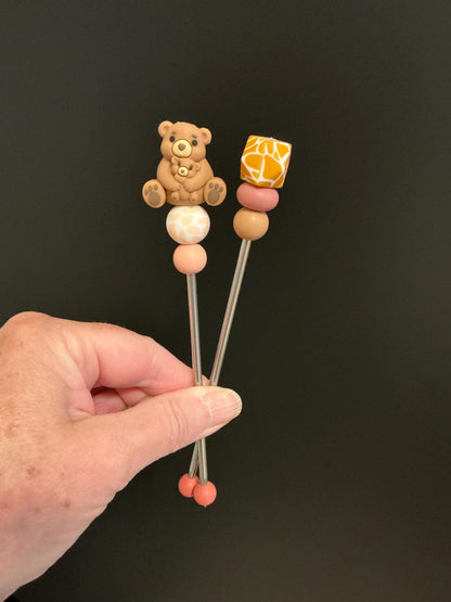 Pair of 6" Kawaii Teddy Bear Amigurumi Sticks: Crochet Plushie Aids, Knitting Needles