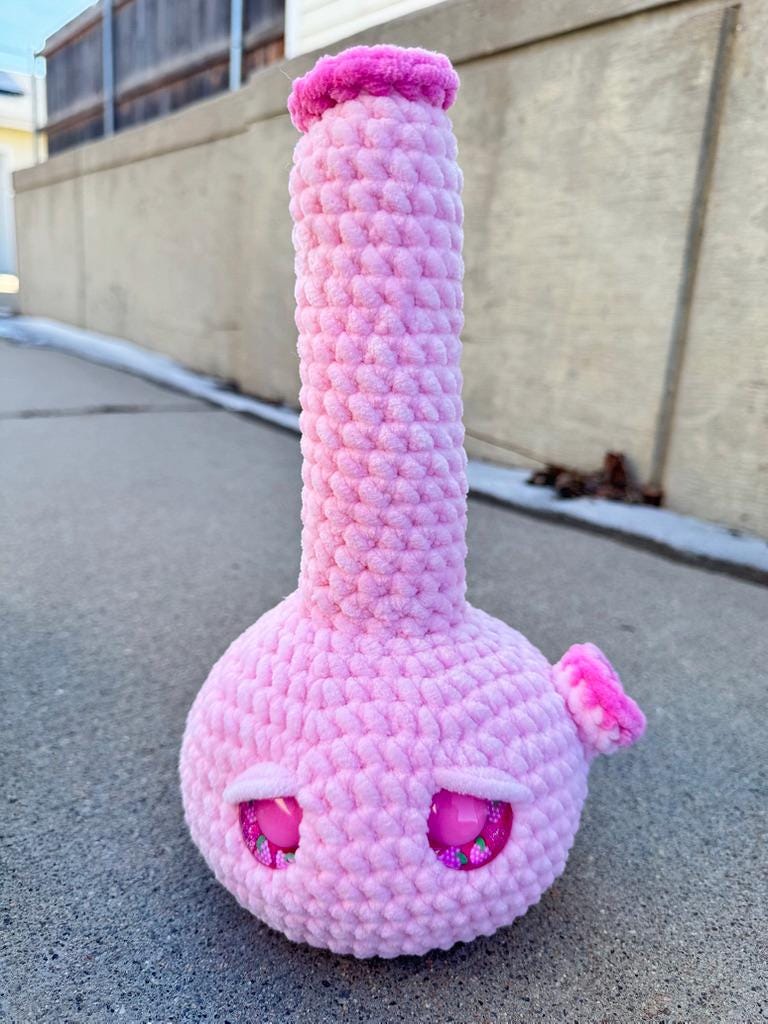 Pretty in Pink Bong Handmade Crochet Plushie | Funny Stoner Gift | Cute Weed Decor | 420 Room Decor | Chill Vibe Gift for Friends