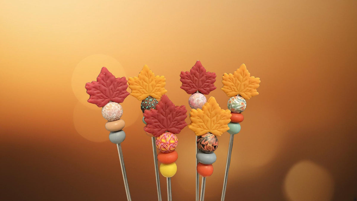 Pair of 10" Maple Leaf Amigurumi Sewing Sticks: Autumn Crochet Plush Knitting Needles