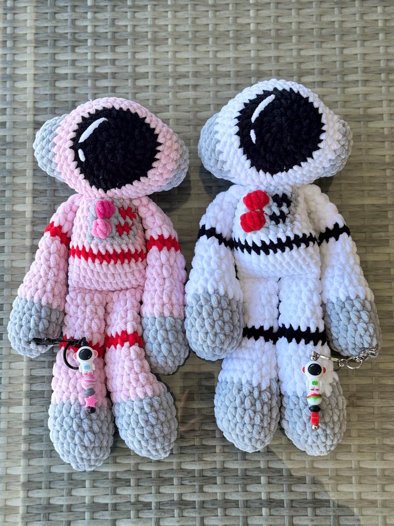 Handmade Crochet Astronaut Snuggler | Amigurumi Spaceman Plushie | Matching Astronaut Keychain Bag Charm